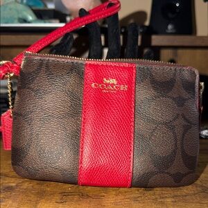 Coach Red and Brown Signature Wristlet